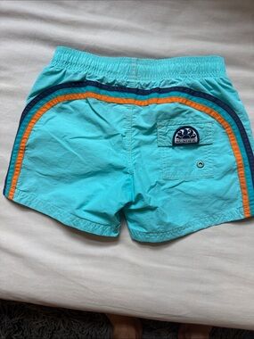 Sundek Boys Turquoise Swim Trunks with Orange and Navy Stripes